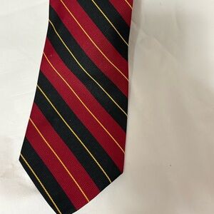 Jos. A Bank 100% Repp Silk Tie Red Black & Yellow Stripes, Preppy Executive